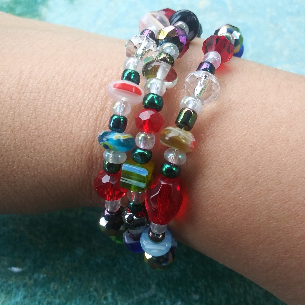 Christmas Candy Millefiori Glass Beaded Bracelet Gemstone Handmade - Picture 5 of 17